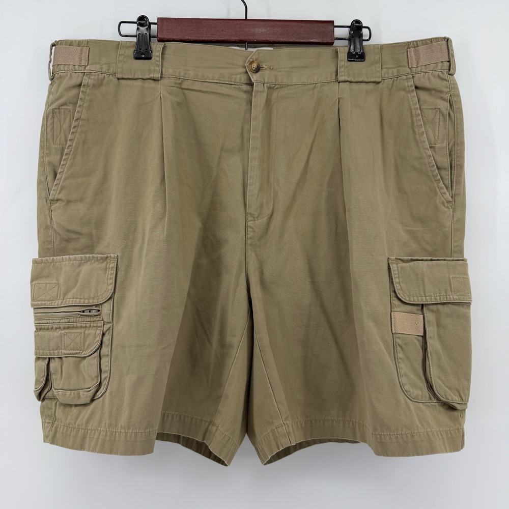 Vintage Orvis Cargo Shorts Mens 40 Khaki Tan Pleated Cotton Utility Pockets Dad